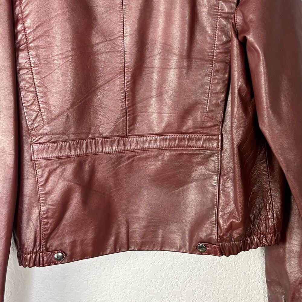 VTG 70s Berman’s Leather Bomber Jacket Western Biker Burgundy Sz Men M Women L - Picture 4 of 7